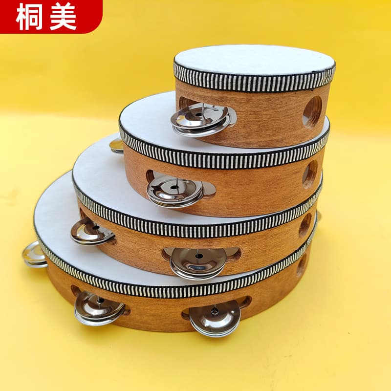 Children's tambourine dance examination performance props Orff musical instrument hand drum 6-inch single row walnut color tambourine
