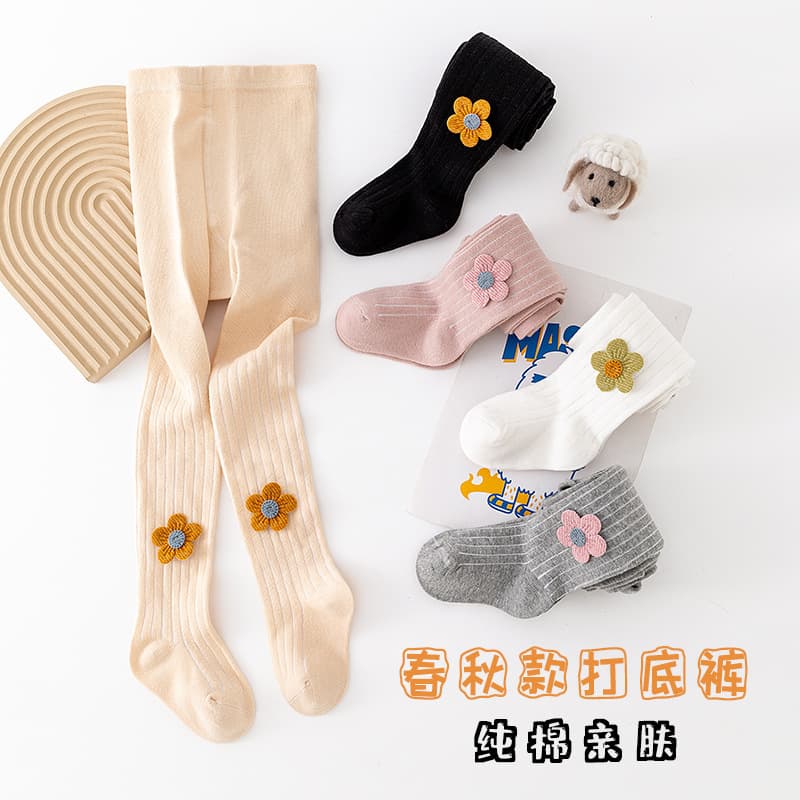 Baby outer wear medium thick cartoon flower body stockings girls pantyhose spring and autumn new cotton children's leggings