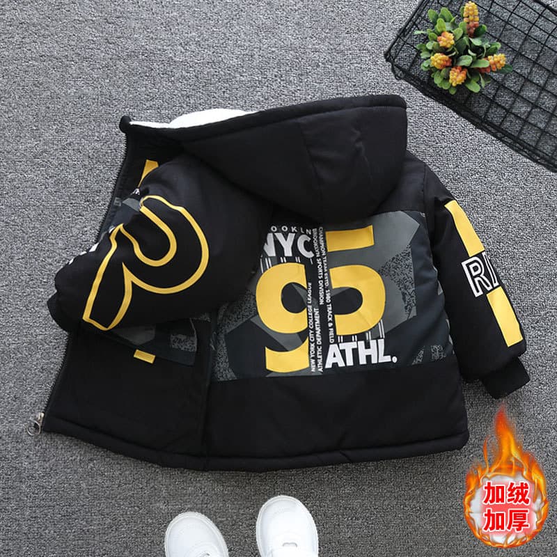 Thickened Fleece Lined Boys Jacket Autumn Winter Casual Cotton Coat Stylish Boy Cotton Clothes Soft Polyester Fabric Zipper Closure