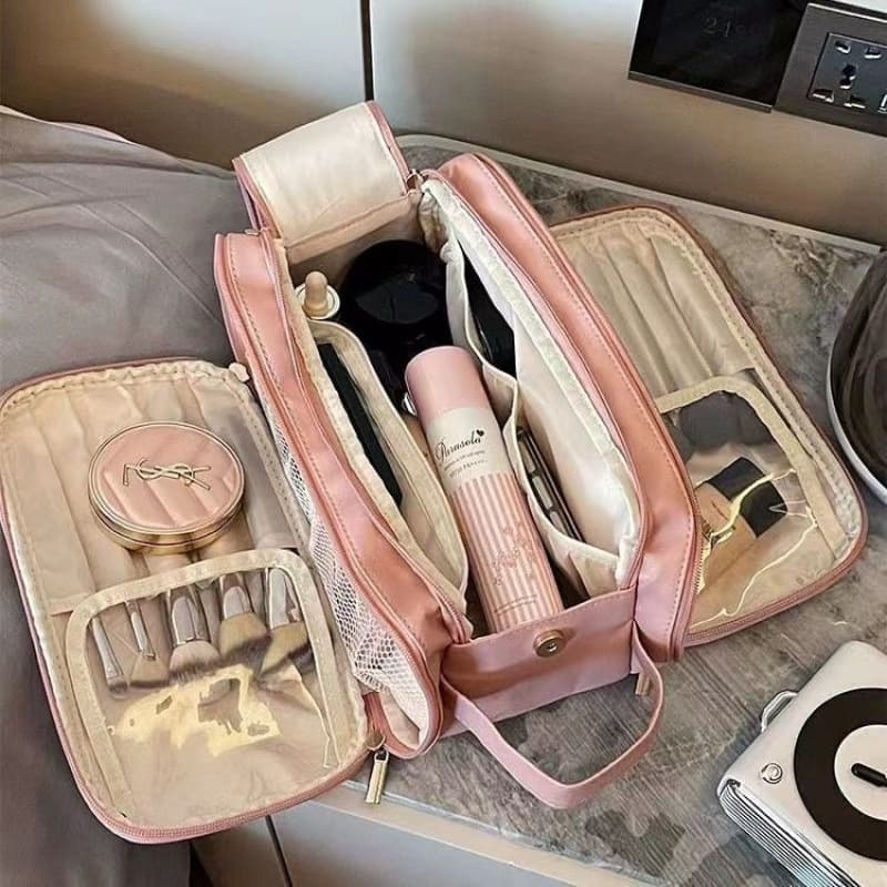 Xiaohongshu Ins Double-Open Cosmetic Bag Large Capacity Portable Travel Carry-On Makeup Storage Toiletry Bag