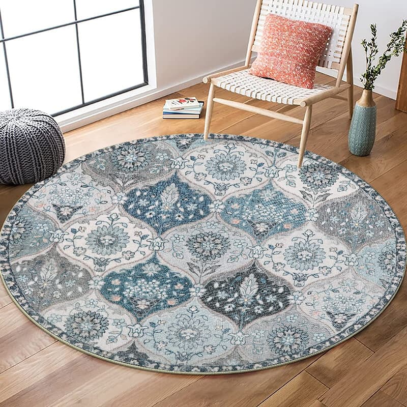 Round Ethnic Style Washable Rug Amazonian Style Full-pave Living Room Foldable Mat Traditional Floral Patterns Home Decor