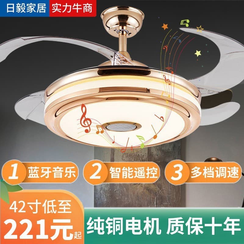 Fan Light Invisible Cross-border Modern Ceiling Fan Light Bedroom Dining Room Bluetooth Audio Fan Chandelier Smart Zhongshan Lamps