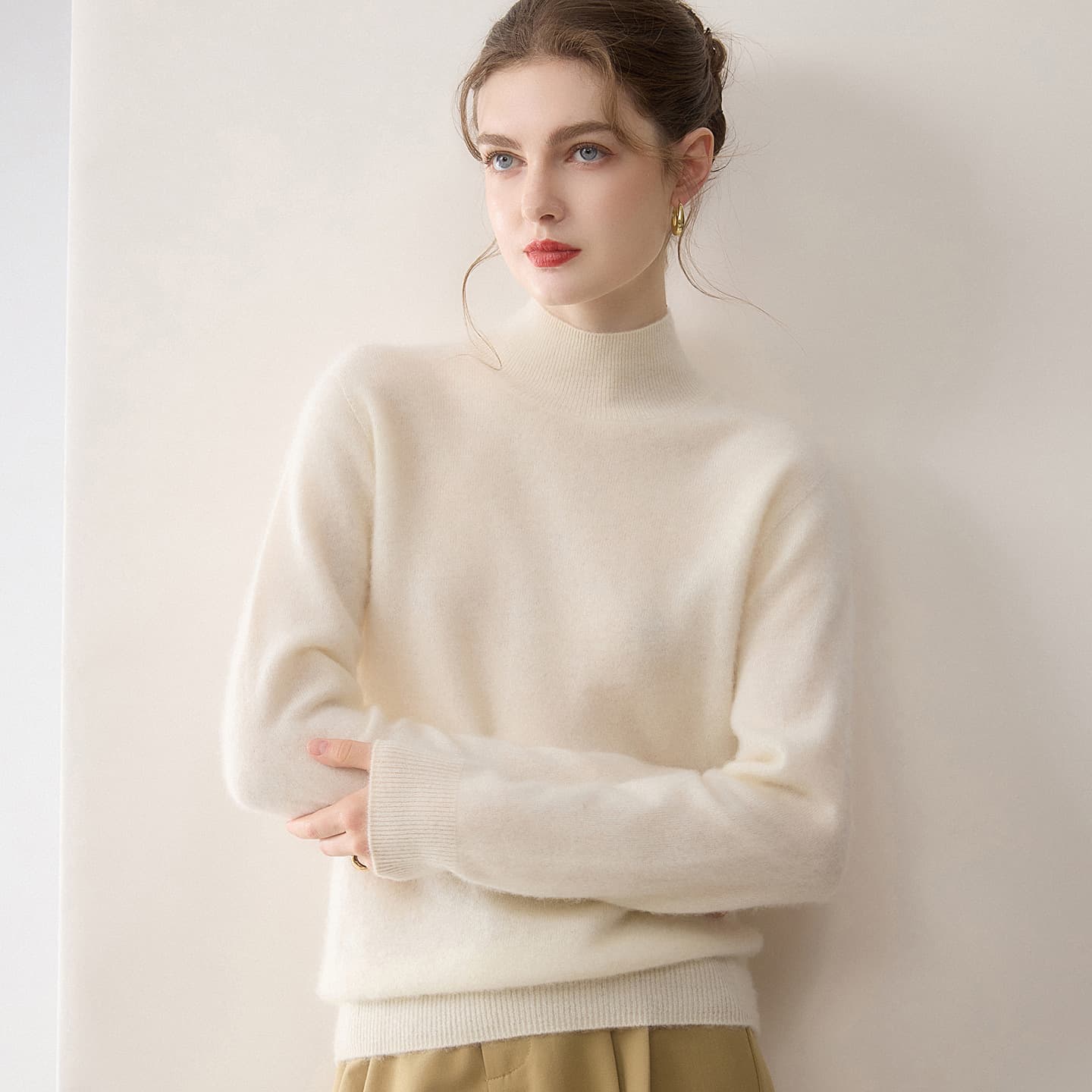 100% pure cashmere women's knit base layer loose slimming thick long sleeve pullover sweater for autumn/winter new style