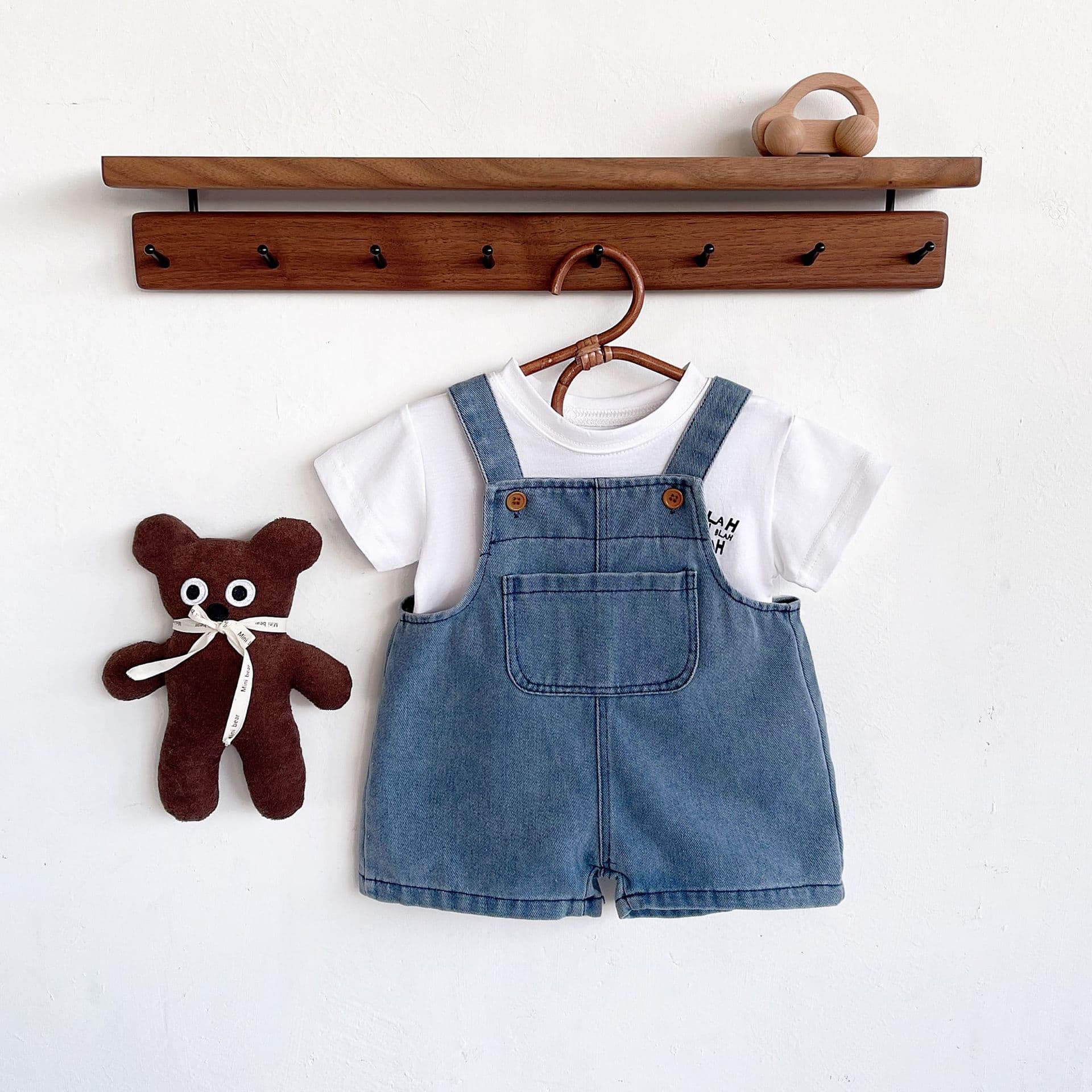 Baby Denim Overall Set Infant Summer Thin Romper Short-Sleeve T-Shirt Bodysuit Two-Piece Outfit
