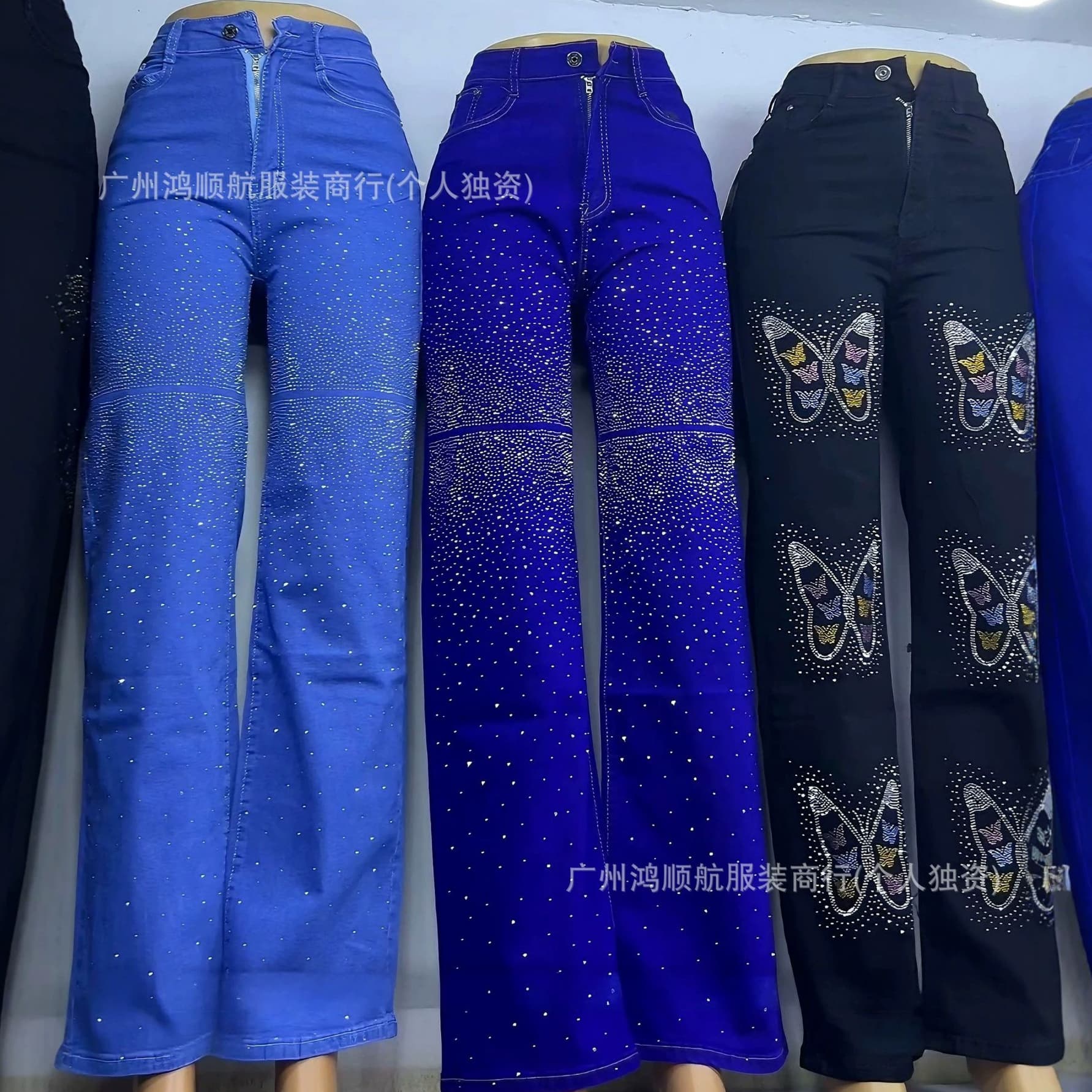 Women's rhinestone jeans cargo jeans wide-leg jeans long pants women Boyfriend jeans wholesale