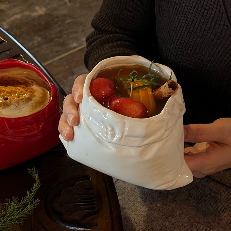 Thai-style Milk Tea Ins Style Fabric Bag Ceramic Cup Coffee Handheld Cup Storage Cup Snack Cup Portable Cup Minimalist 420ml