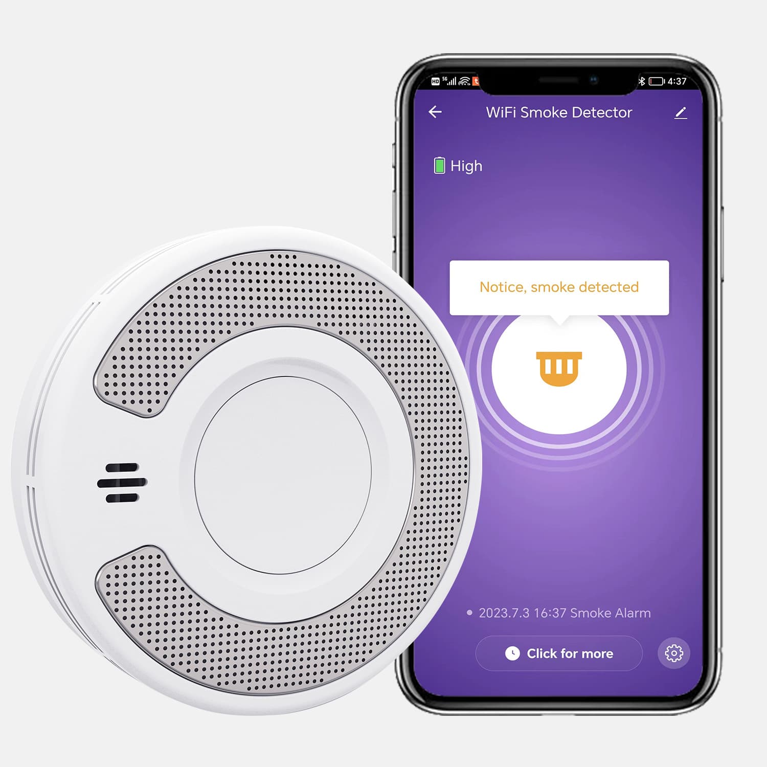 Tuya Smoke Detector, WiFi Smoke Alarm, Tuya App, 10-Year Lithium Battery