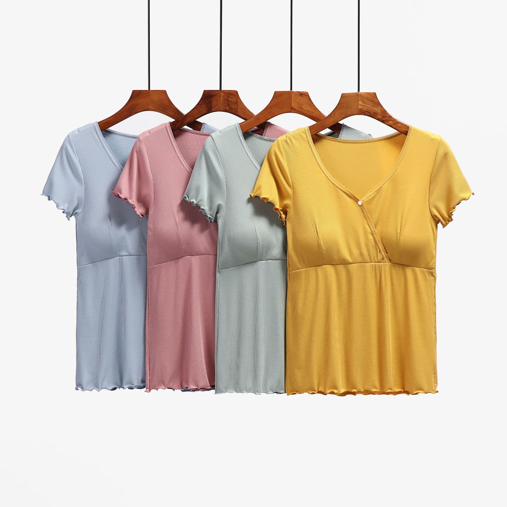 Wholesale Maternity Postpartum Nursing Short Sleeve Shorts Set Thin Nursing Top Summer Maternity Wear