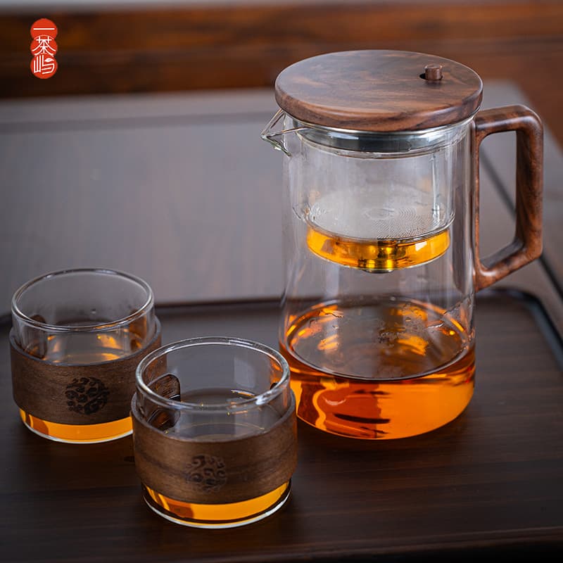 Premium Floating Tea Cup with One-Key Filtration, Walnut Handle, High-Temperature Resistant All-Glass Inner Pot, Tea-Water Separation Teaware