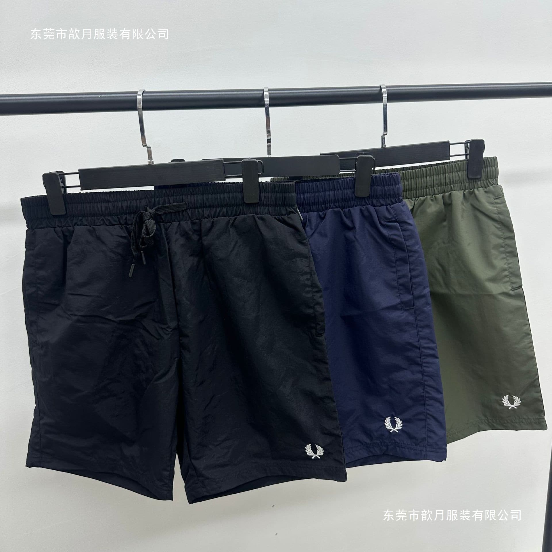 Maisuijia embroidered drawstring outdoor casual classic shorts black military green dark blue spot cotton 8378