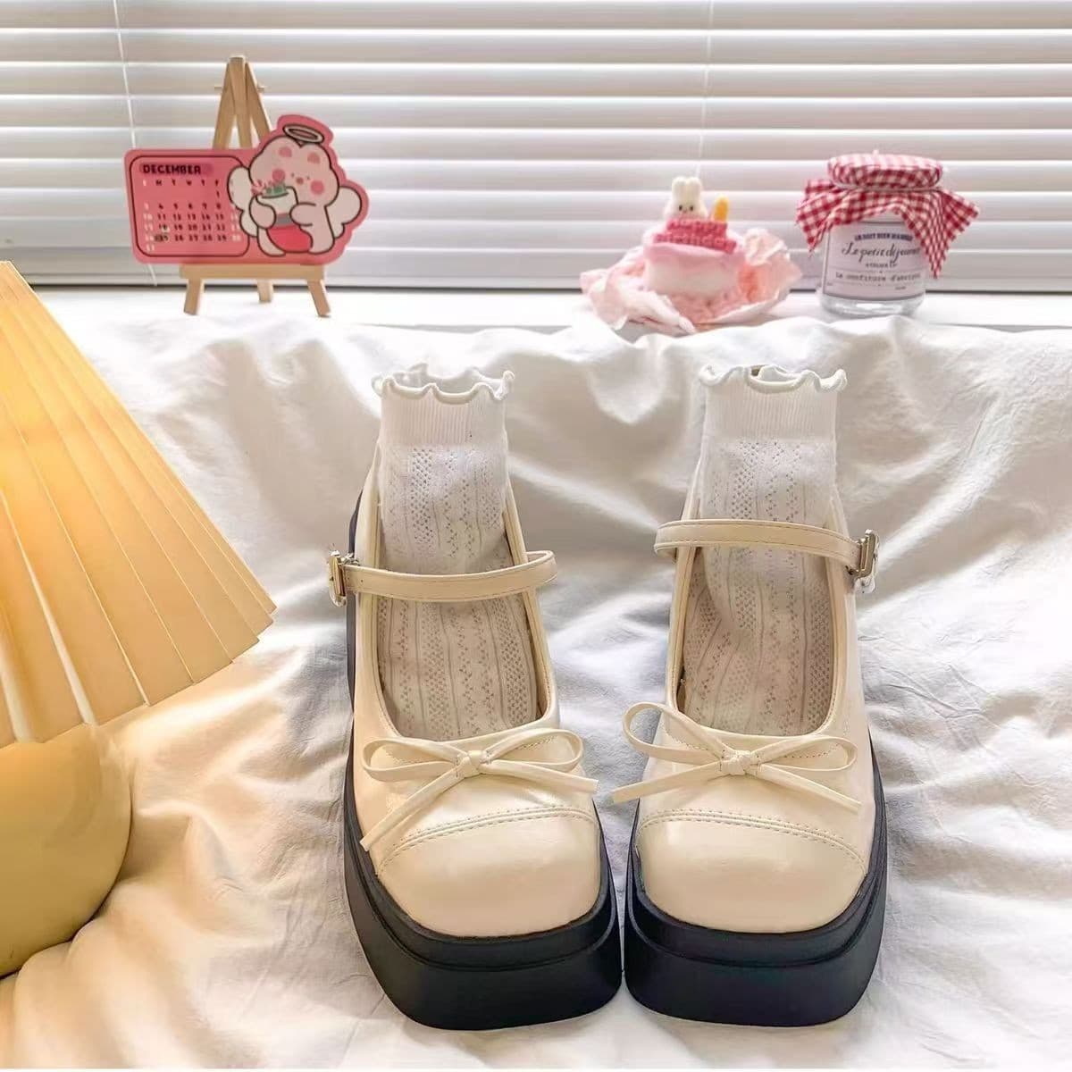 Thick Chunky Heel Leather Shoes 2026 Spring New Retro Mary Jane Shoes British Style Bow Flats