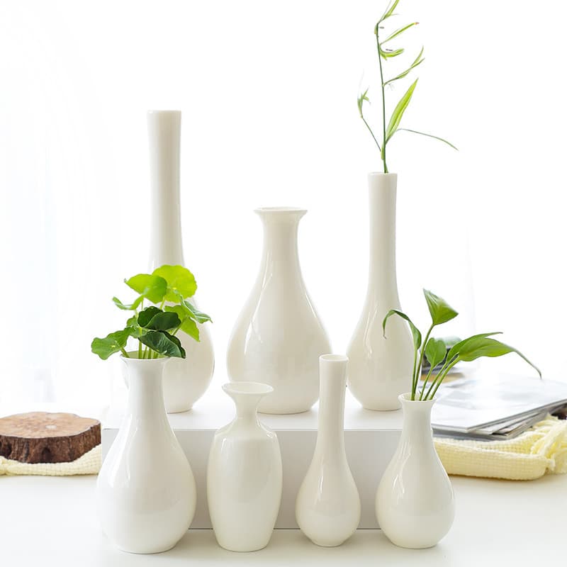 Chinese Classical Ceramic Flower Vase, White Porcelain, Living Room Table, Entryway, Office, Bedroom Decorative Small Vase