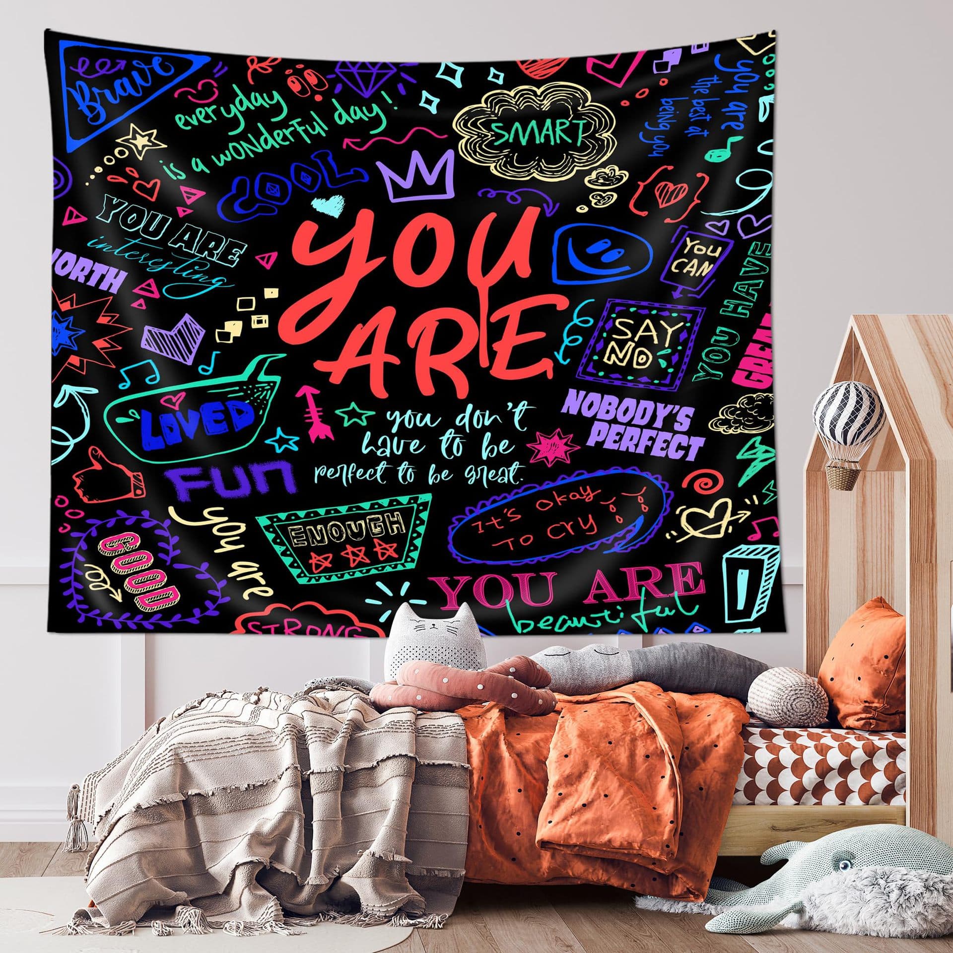 Neon Tapestry Modern Black Tapestry Living Room Dormitory Hanging Wall Decoration Background Tapestry Bedroom Guest Room Tapestr