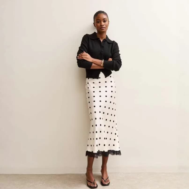 Spot cross-border women's skirt fashionable lace splicing polka dot mid-length skirt women's slim European and American skirt wholesale
