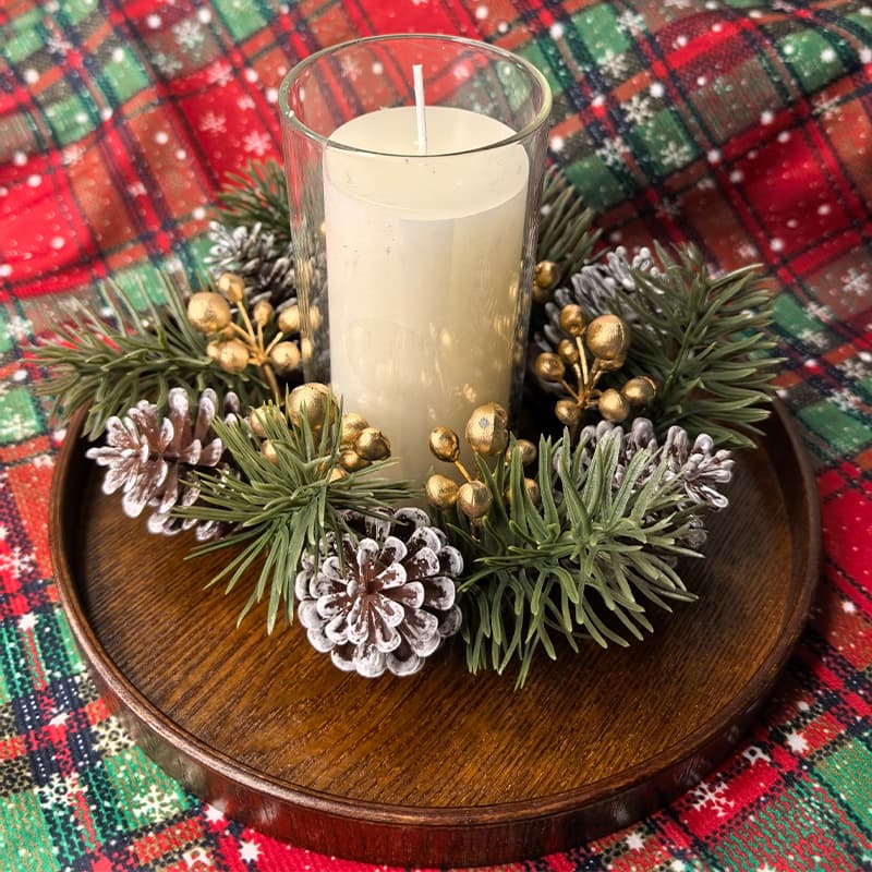 Cross-border Christmas Decoration Artificial Pinecone Scented Candle Holder Wreath Tabletop Dining Table Decor Ornament