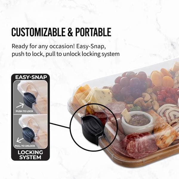 1 set Color: Wood color Material: Wood Bamboo charcuterie board Kitchen supplies with transparent cover Fruit Cow