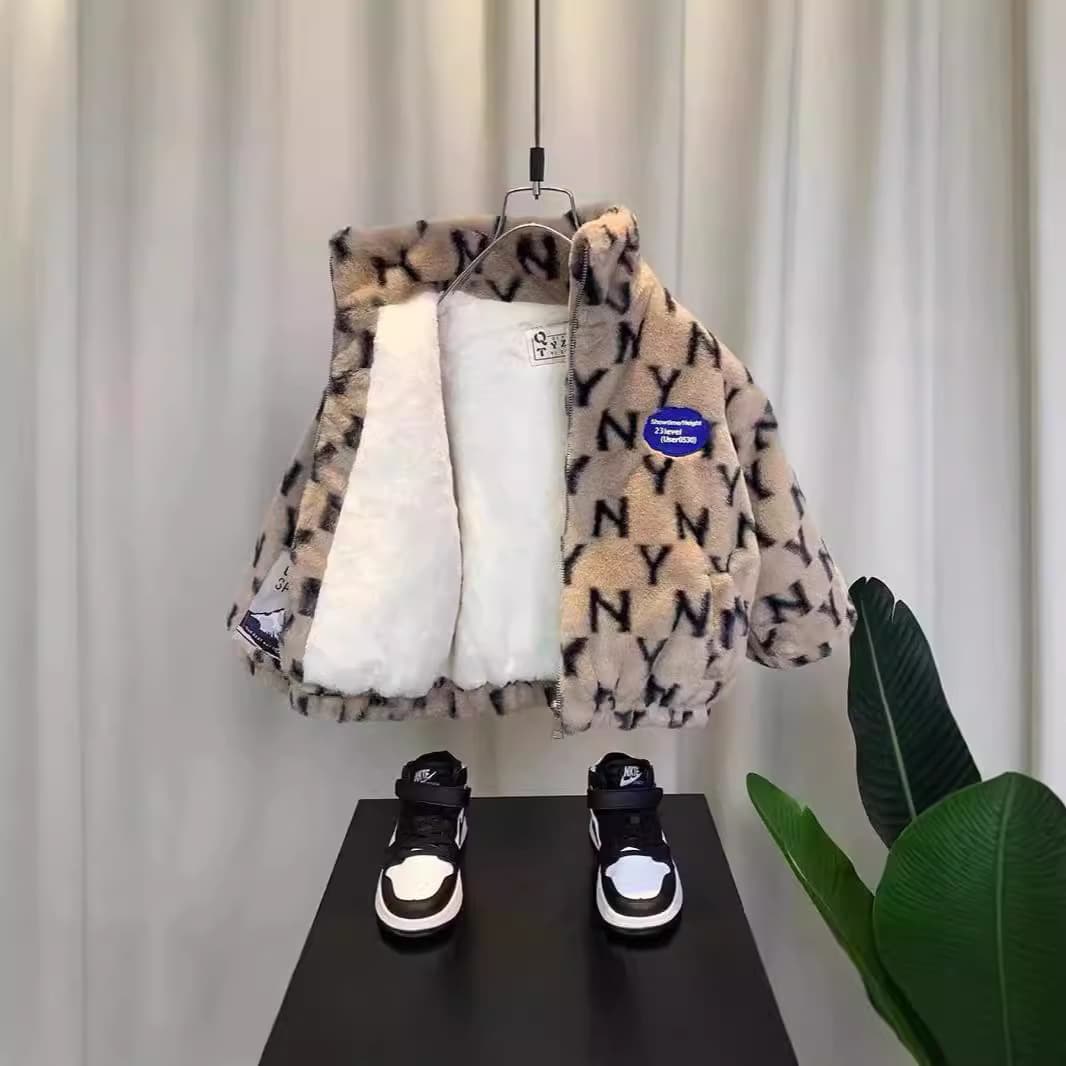 Children's Wear Boys' Autumn/Winter Jacket, Baby Fleece-Lined Thickened Wool Blend, Children's Winter Quilted Top, Trendy Korean Style