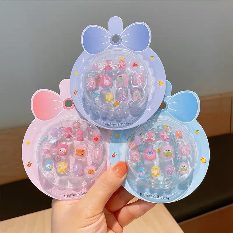 Children's Short Transparent DIY Handmade Nail Patches Wearable Detachable Nail Art Patches Set Cropped Style Decorations