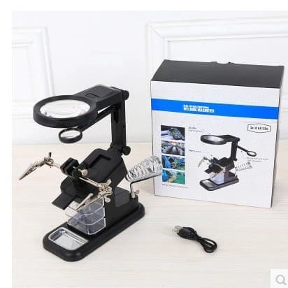 Black and white 7026 desktop auxiliary clip welding electronic repair reading magnifying glass ten LED lights USB plug power supply