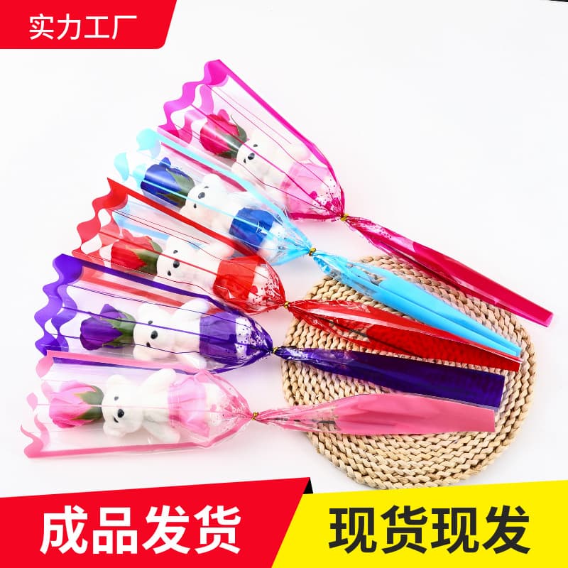 Cross-border Single Bear Rose Bouquet Souvenir Artificial Flower for Ground Promotion Events, Creative Small Gift for Valentine's Day