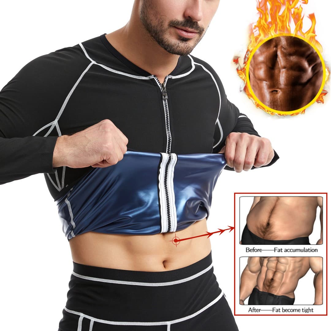 Cross-border Big Size Men's Fitness Sweat Suit Shapewear Outdoor Sports Long Sleeve Set Cross-border Waist Shaper