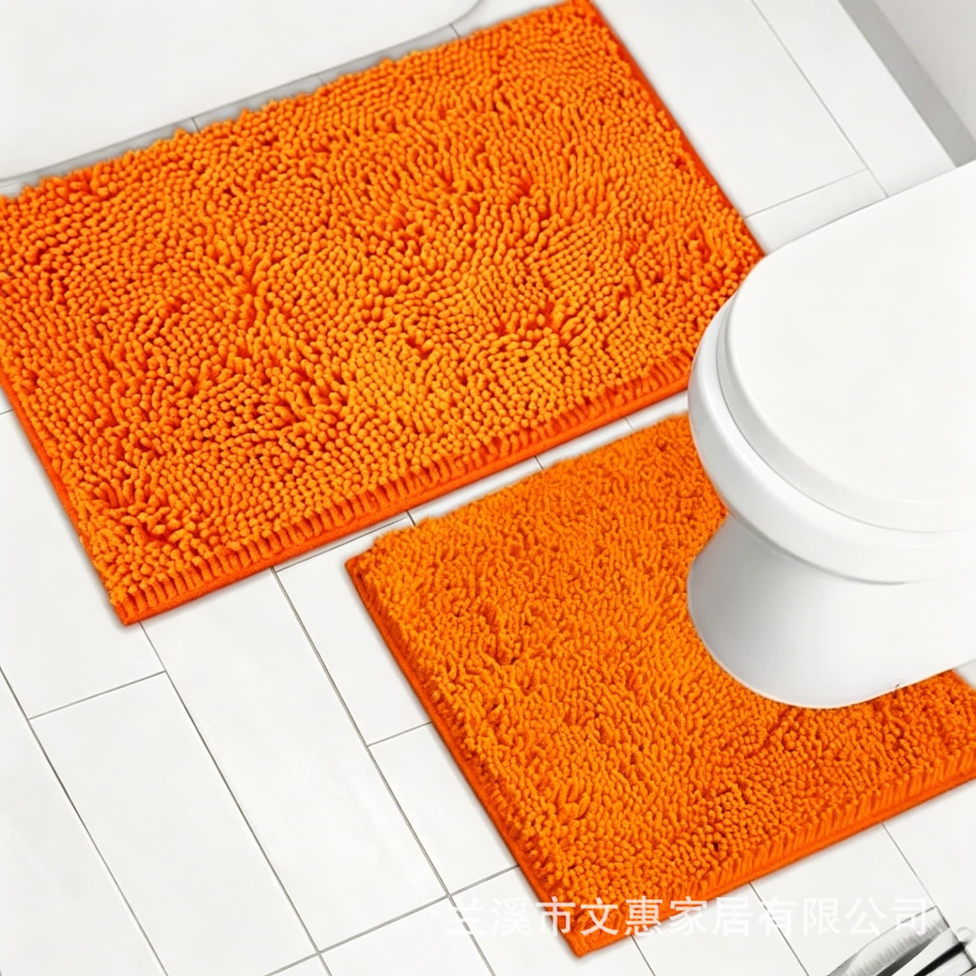 Chenille Long Plush Dense Bathroom Mat 2-Piece Set Toilet U-Shaped Pad Bathroom Absorbent Non-Slip Rug