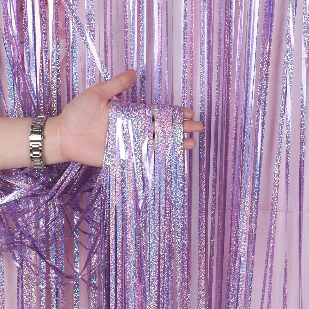 Laser Rain Curtain Kids Birthday Party Decoration Background Wall Flat Light Rain Curtain Fluorescent Fringe Curtain