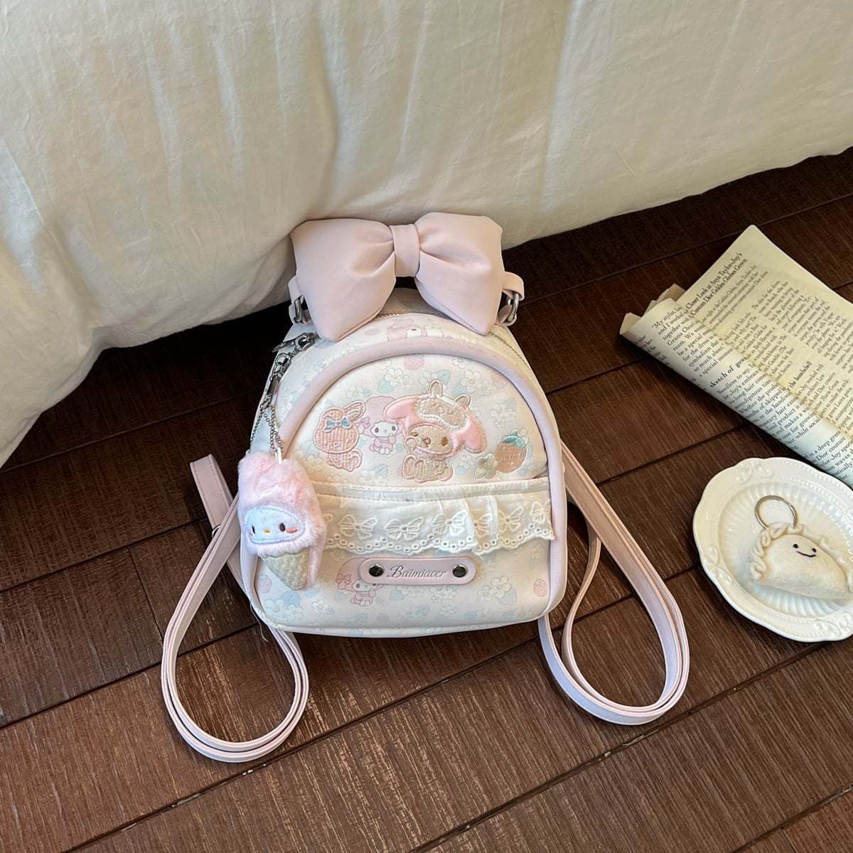 Girly Heart Pink Cute Cartoon Print Backpack Sweet and Soft Cute Small Backpack for Students and Girls Everyday Versatile Style
