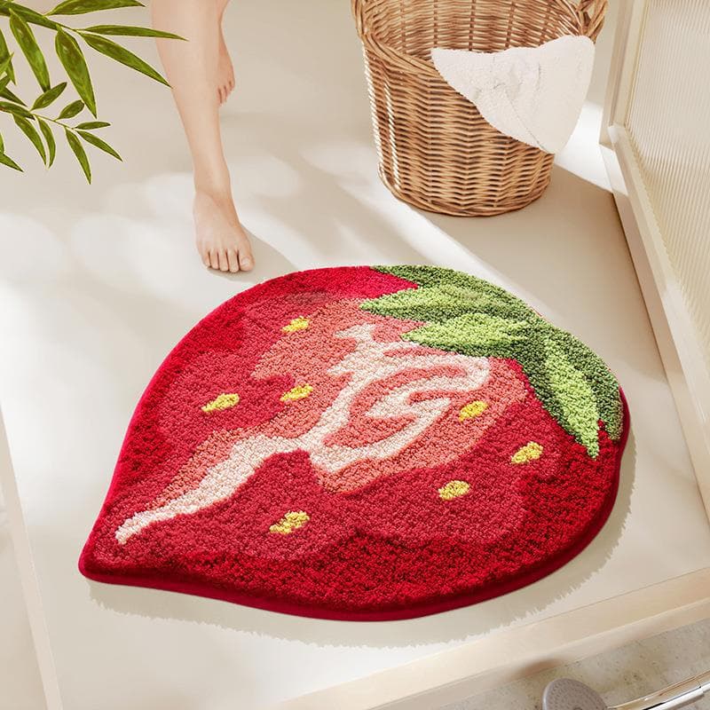 Fresh Summer Faux Cashmere Fruit Floor Mat, Dirt-Resistant, Water-Absorbent, Wear-Resistant, Uniquely Shaped, Easy-To-Clean Household Carpet