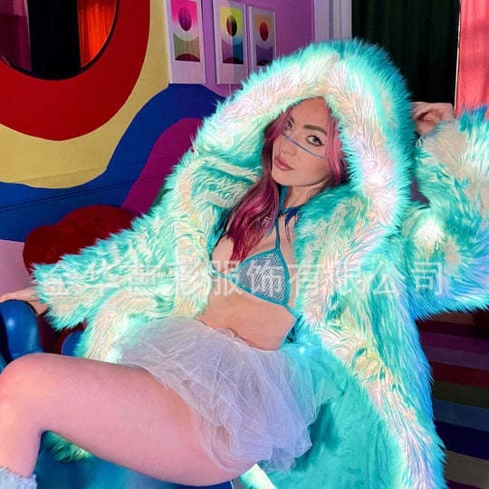 LED Carnival Party Costume Festival Outfit Performance Costume Fox Fur Coat European and American Cosplay Costume with Remote