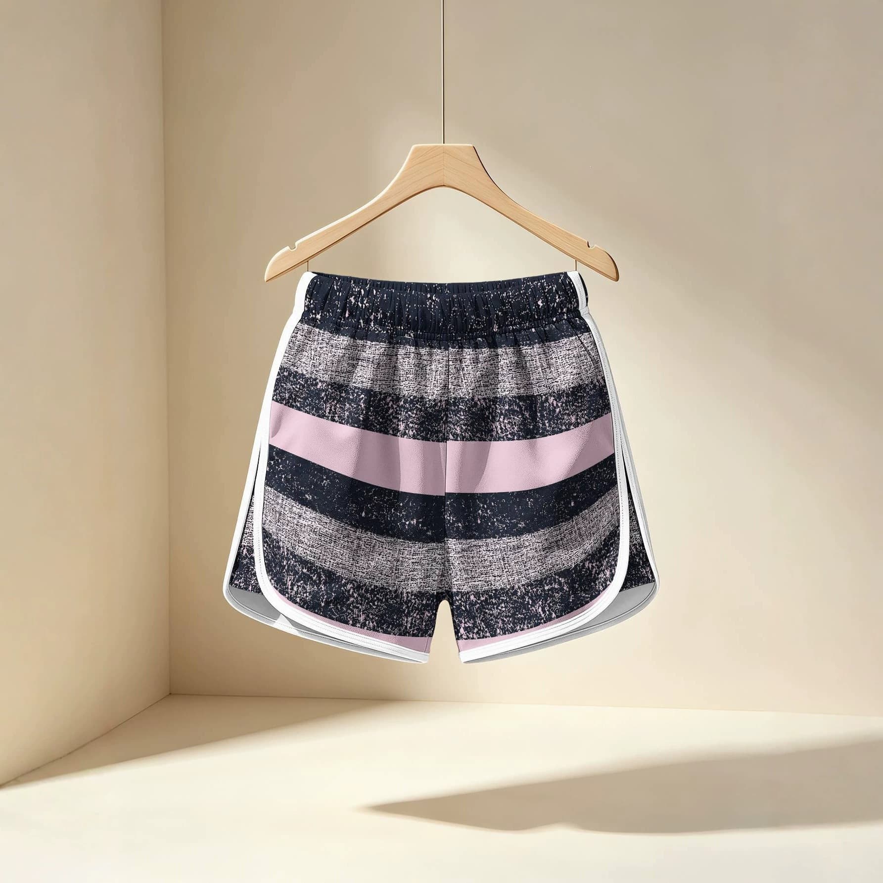 Soft Thick Stripe Print Trendy Shorts, Women's High-Waist Split Wide Leg Shorts Versatile Outerwear Casual Shorts