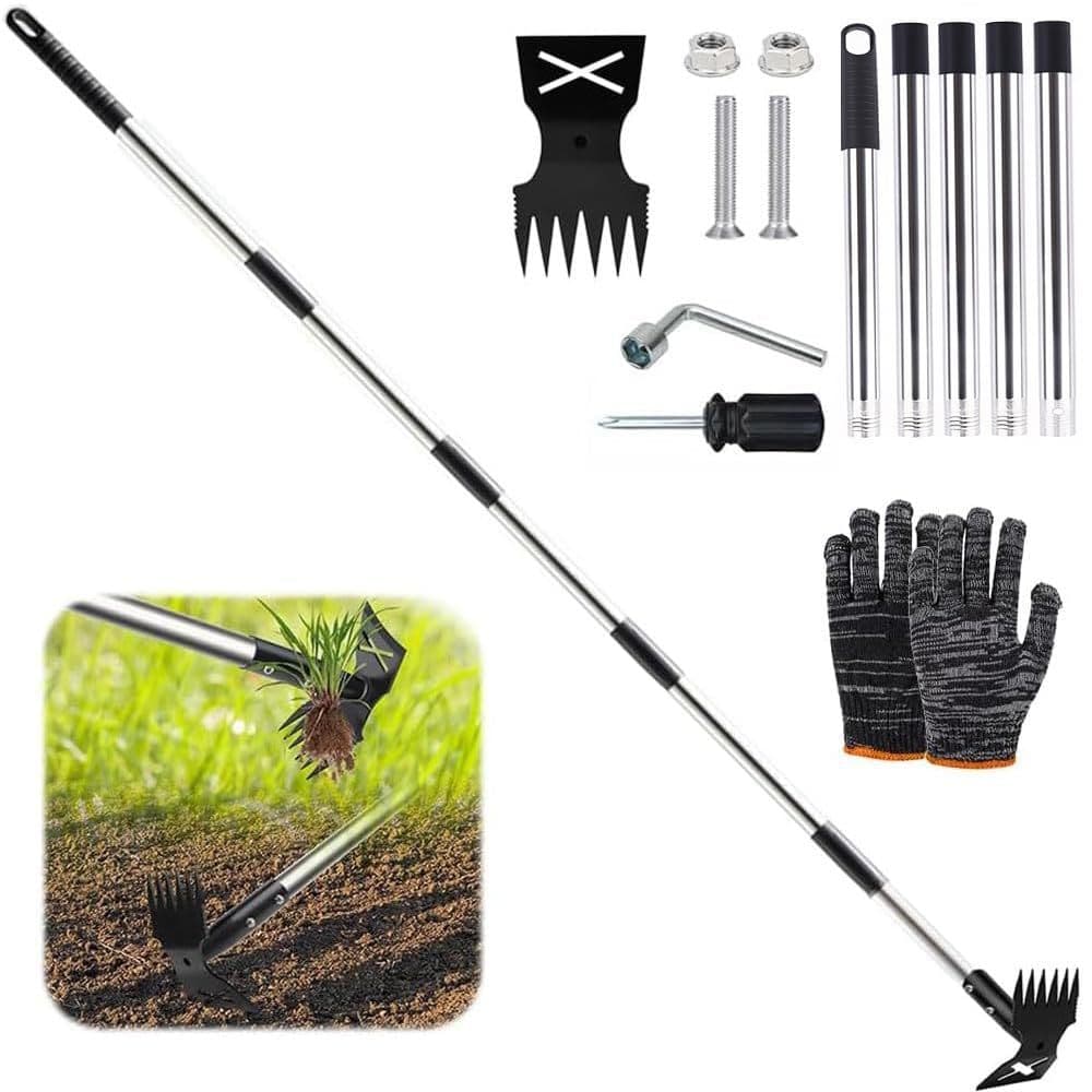 Weeding Tool with Long Handle, Double-Sided Hoe, Weeding Rake, Agricultural and Garden Tool, Stand-Up Weeder
