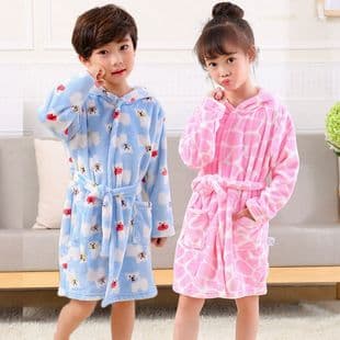 Cross-Border Children's Bathrobe Boys Girls Spring Autumn Winter Flannel Hooded Pajamas Cartoon Homewear