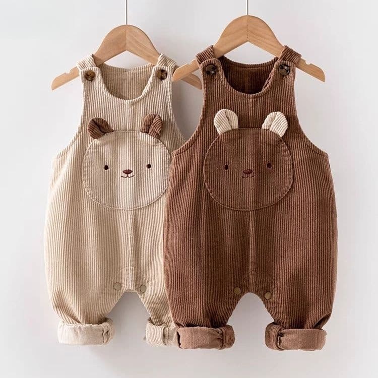 Baby overalls corduroy spring and autumn clothing for 0 to 2-year-old boys cartoon snap-on jumpsuits for female babies