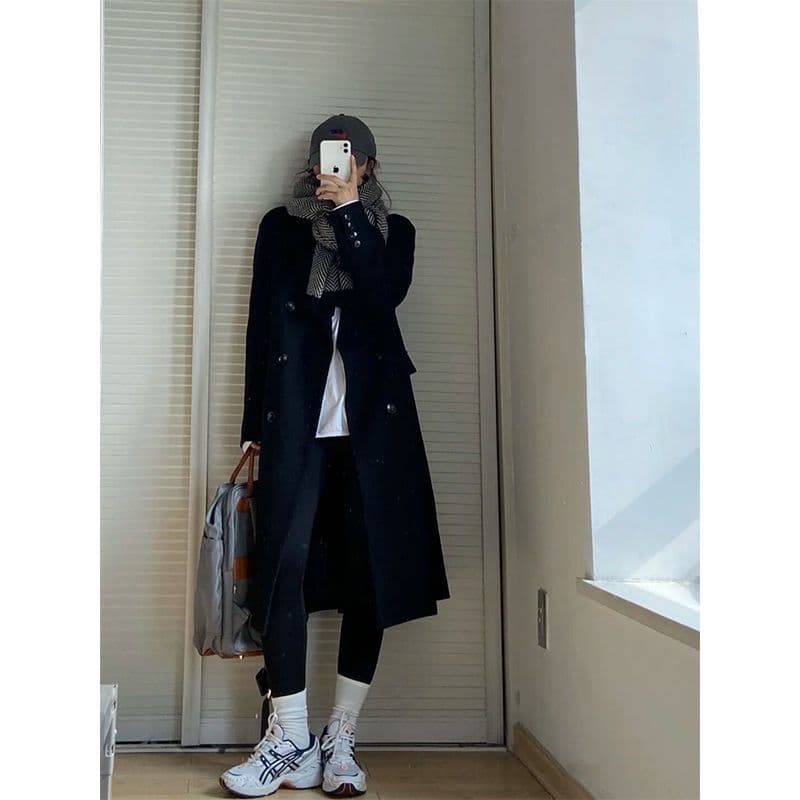 Korean-style wool coat for women, mid-length autumn and winter new style Audrey Hepburn look tall woolen coat trendy.