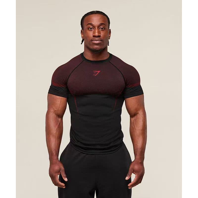 Men's Fitness Running Training Suit Elastic Quick Dry Round Neck Breathable Top Printed Muscle Gym T-Shirt Casual Summer Wear