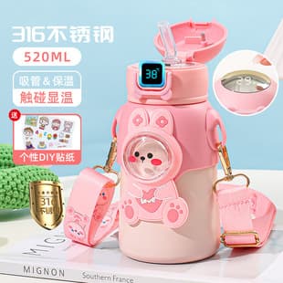 Kids Insulated Water Bottle Food-Grade 316, Cute Straw Cup for Elementary Students Boys and Girls