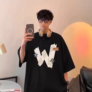 Black Heavyweight Short Sleeve T-Shirt for Men Summer Streetwear Loose Fit Oversized Design Niche Five-Sleeve Top Wine Red