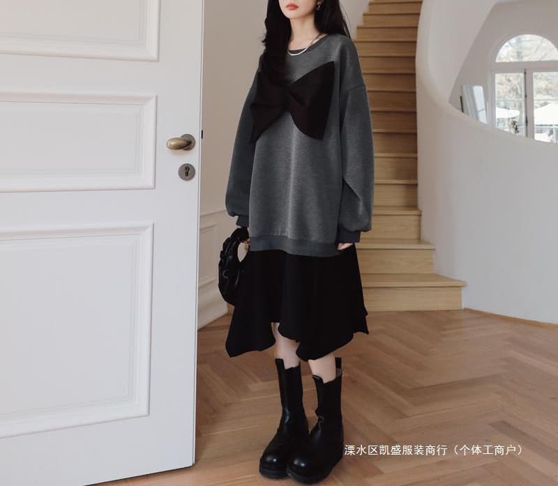 French Long Hoodie Dress for Petite Women, Popular New Spring/Autumn Style, Stylish Faux Two-Piece Plus Size Dress