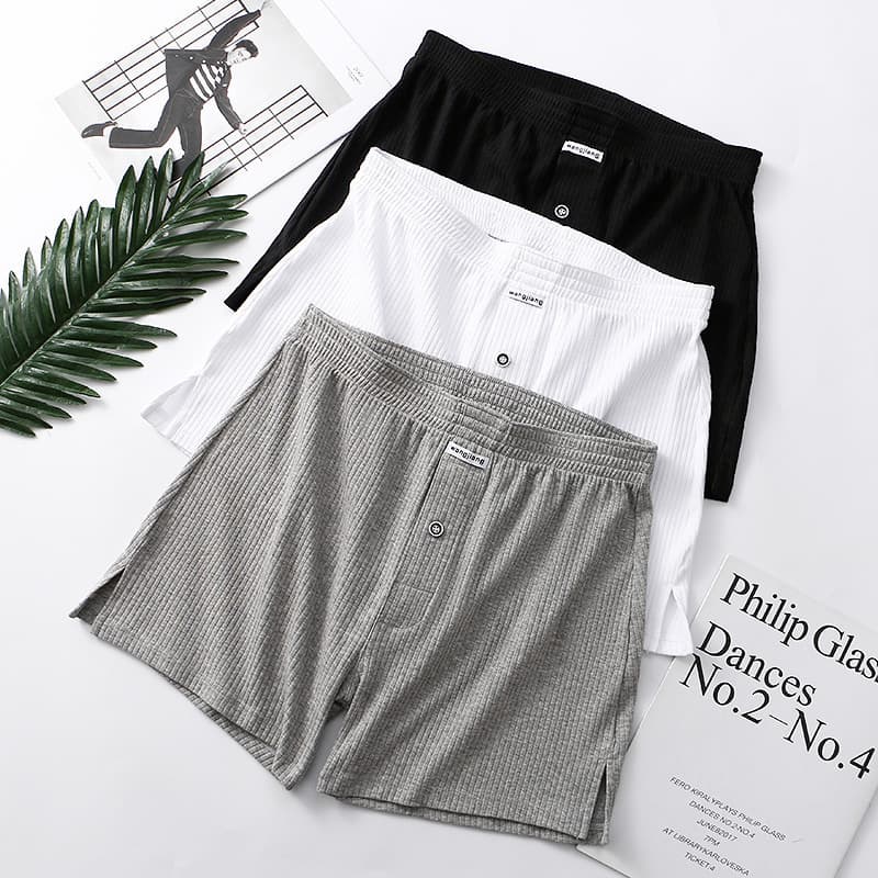Threaded Men's Elastic Cotton Boxer Briefs Comfortable Loose Plus Size Sleep Shorts Four-Corner Shorts Men's Underwear