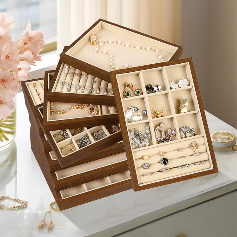 Retro Jewelry Tray Pendant Ring Necklace Display Tray Built-In Walnut Pattern Storage Tray Other Main Material Origin China