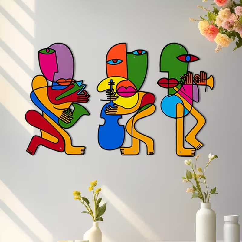 Cross-border Colorful Abstract Style Plastic Metal Wall Colorful Style Door Farmhouse Living Room Bedroom Kitchen Statue Wall Decor