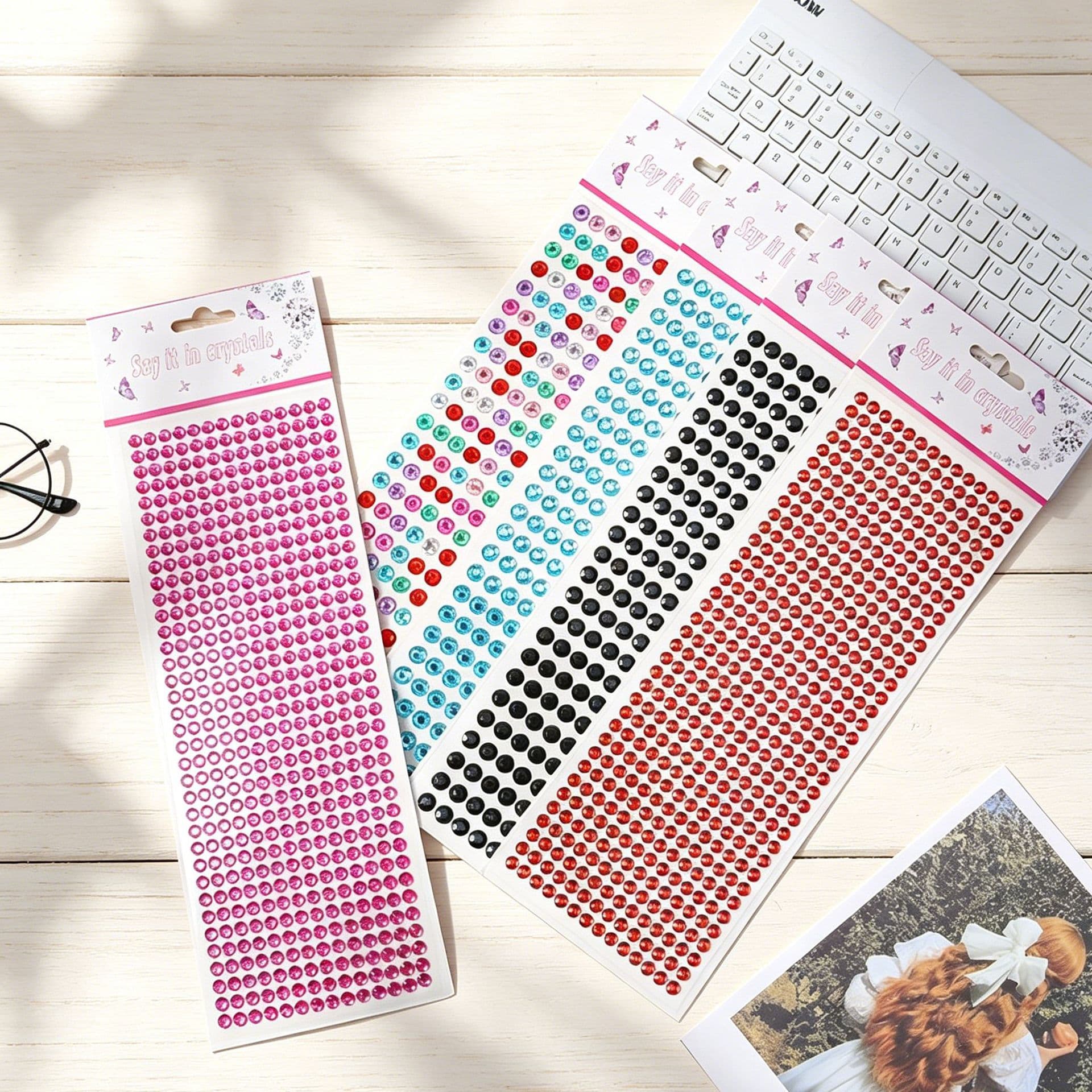 Cross-border diy crystal diamond stickers acrylic stickers makeup face stickers children's self-adhesive gem stickers in stock