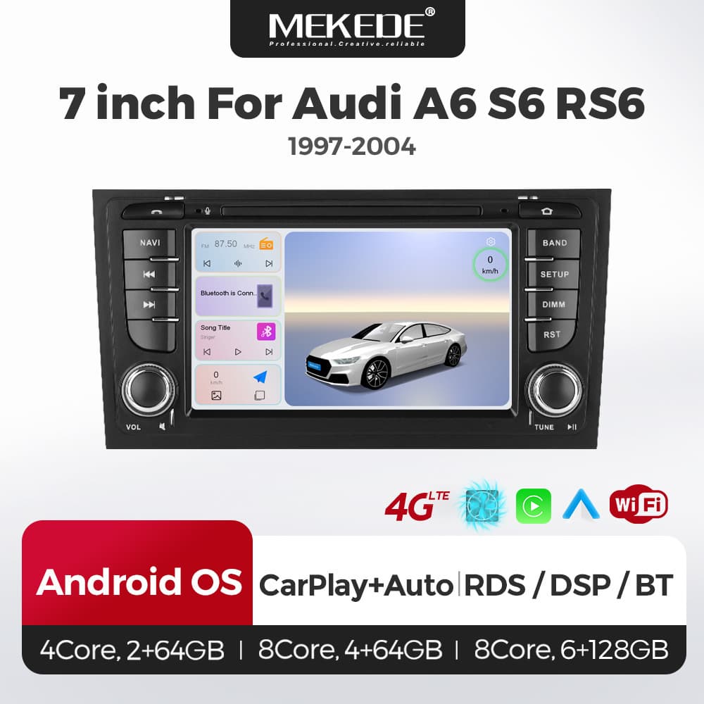 Compatible with Audi A6 S6 RS6 1997-04 Upgrade to 7-inch Android Rear View Bluetooth Carplay Button Navigation Screen
