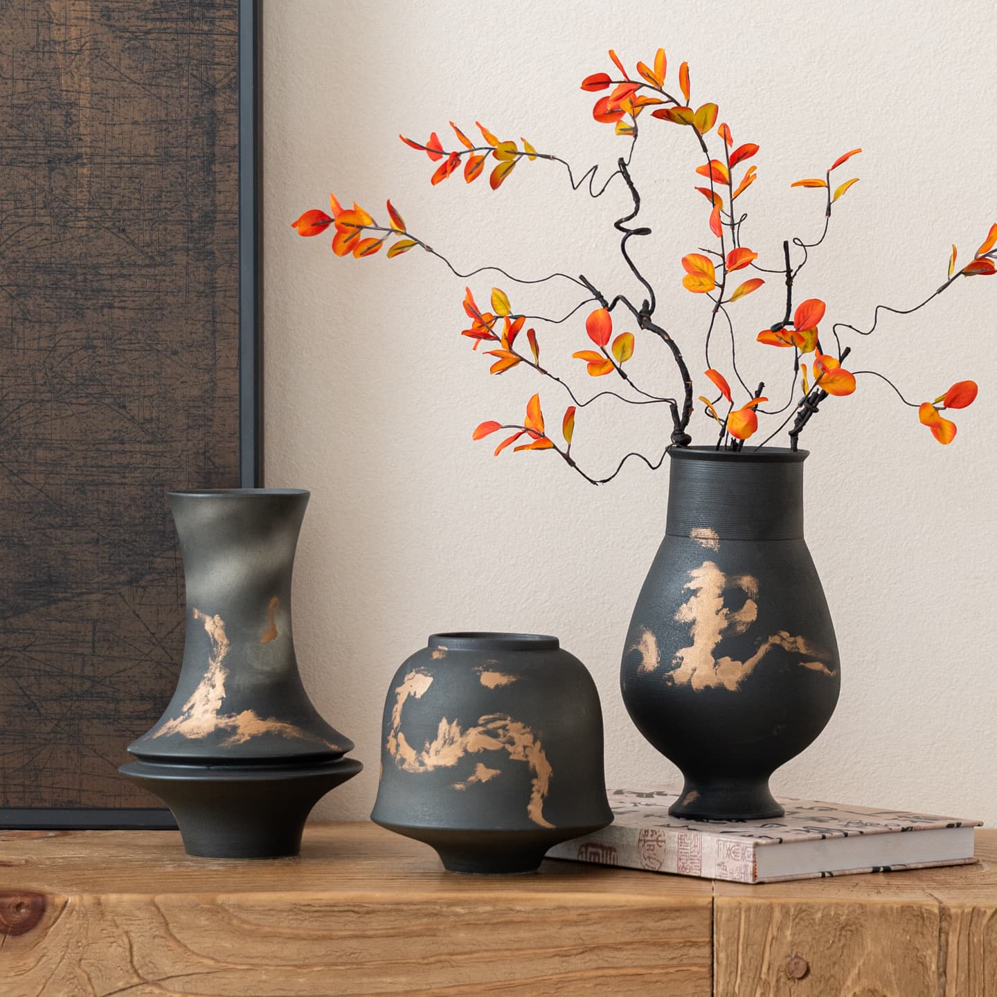 Yibeizi new Chinese style gold-painted ceramic vase ornaments living room flower arrangement coffee table desktop antique style decorations