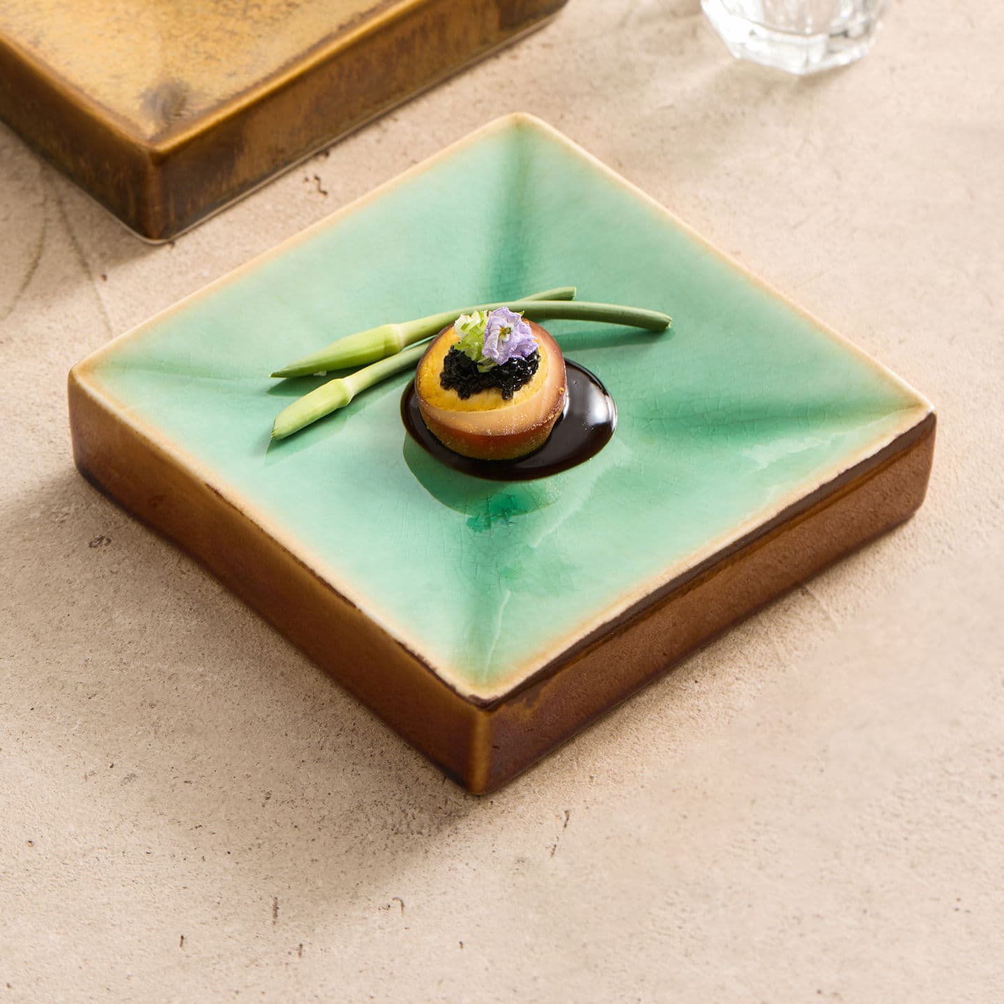 Kiln-Varied Specialty Serving Plate, Japanese Sushi Plate, Exquisite Square Plate, High-End Hotel Dessert Plate, Ceramic Presentation Dish