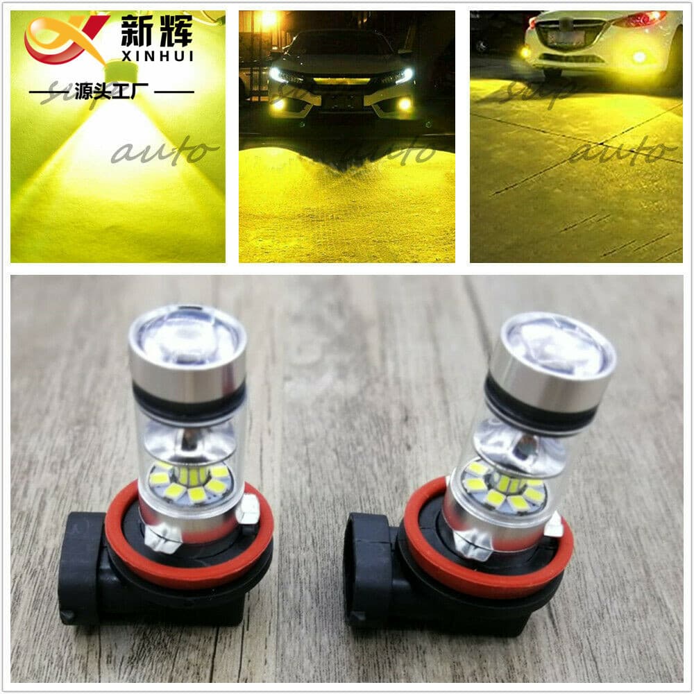 Car LED Fog Light H8 H11 100W 20LED Golden Light High Brightness 9005 9006 H16 Anti-Fog Light