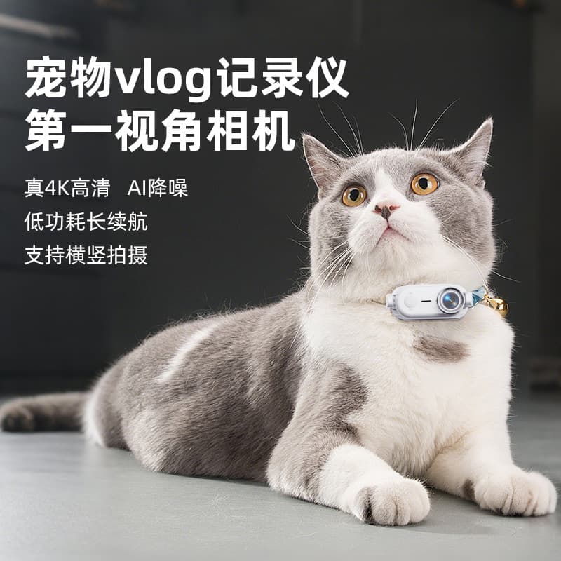 New True 4K Anti-shake Pet Camera Vlog Recorder Cat/Dog Neck-Mounted First-Person View HD Camera