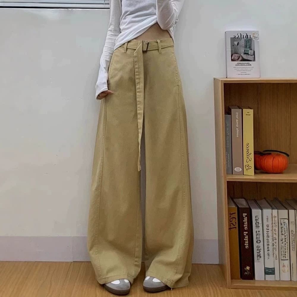 Khaki wide-leg jeans for women 2026 new loose and slim wide-leg pants for women, casual denim wide-leg pants for women