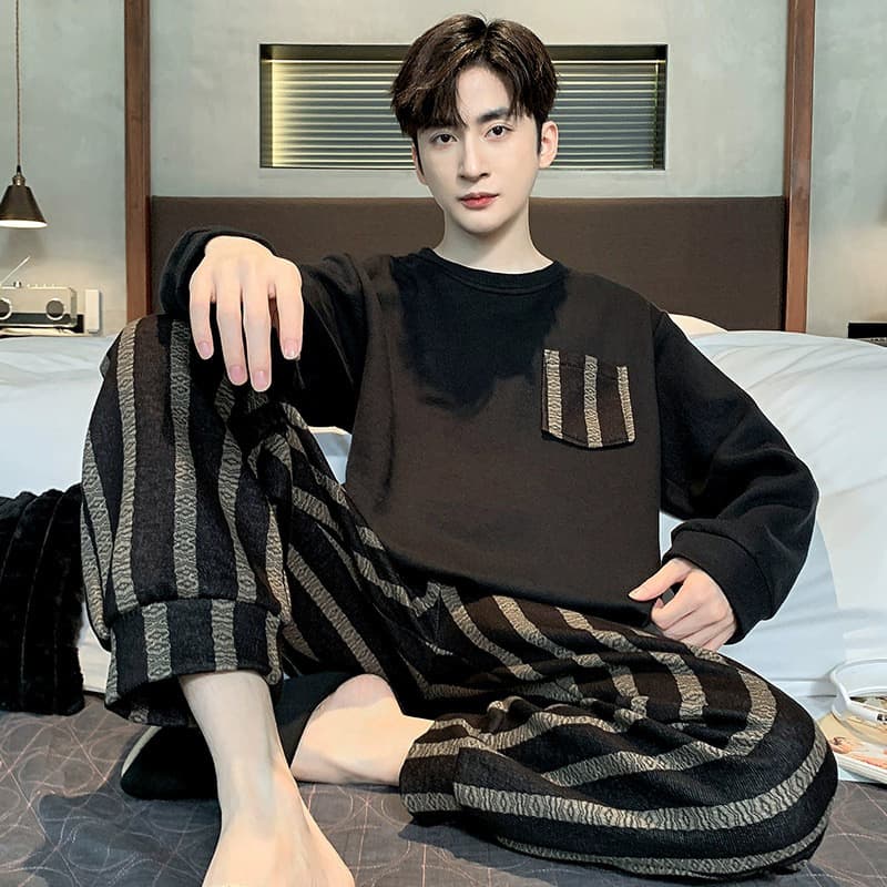 Spring and autumn pajamas for men, student handsome 2025 new long-sleeved teenagers high-looking simple home wear set